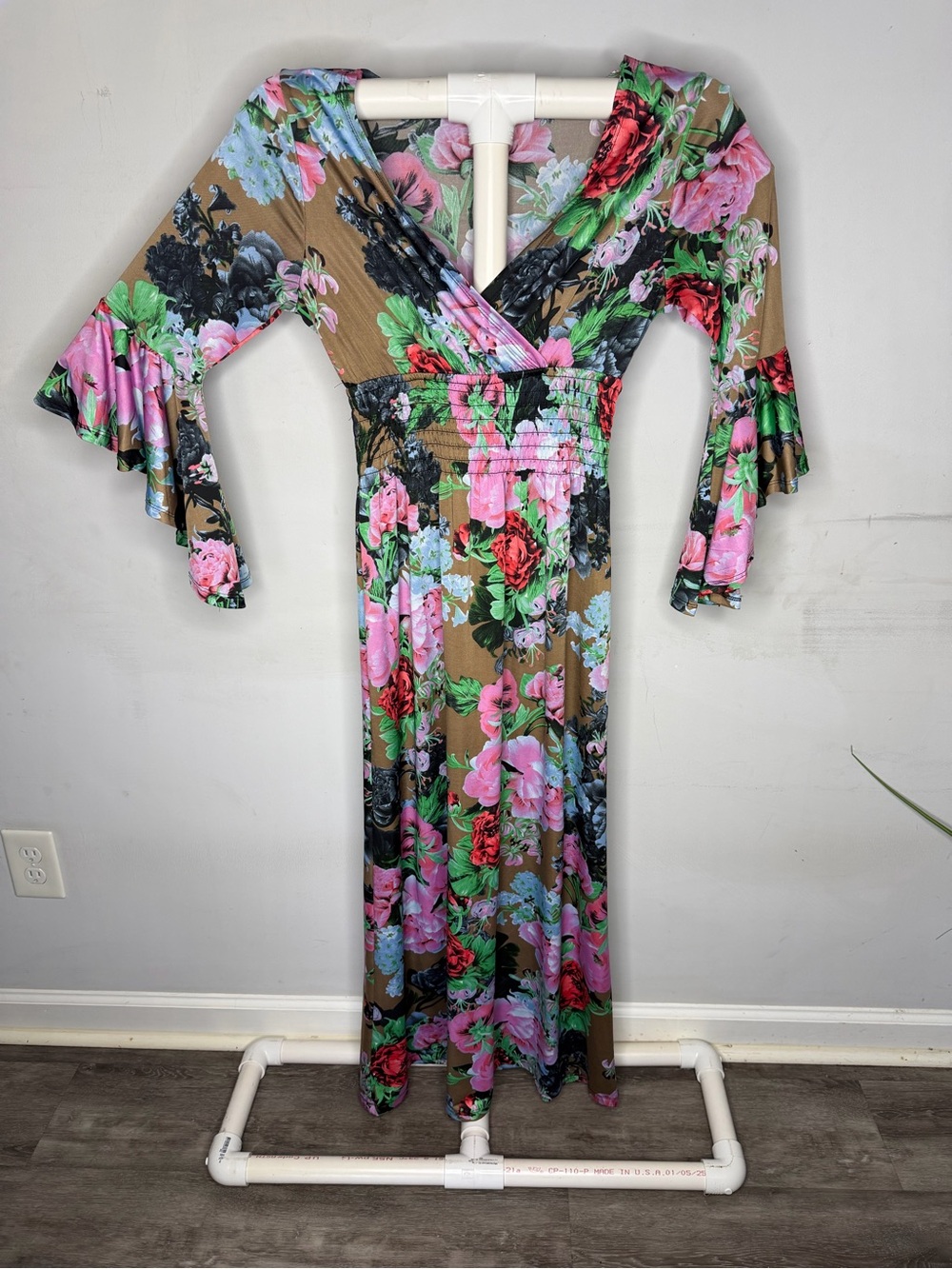 Floral Wrap Maxi Dress - Pink & Green Floral